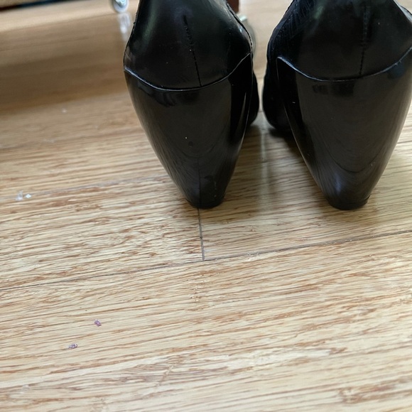 Super cool Jump for Fun Bacardi pumps 7.5 Black Peep toe chunky 3 heel like New - Picture 9 of 15